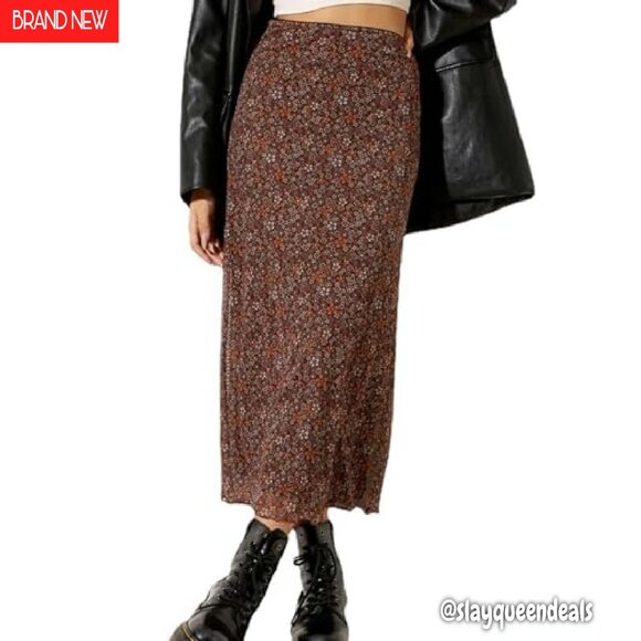 Women's Floral Mesh Midi Skirt Elastic High Waist Bohemian Summer - Picture 2 of 8